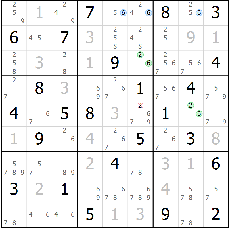 Position des candidats pour la solution de la Gr 84 page 87 du magazine de sudoku Maestro n° 101