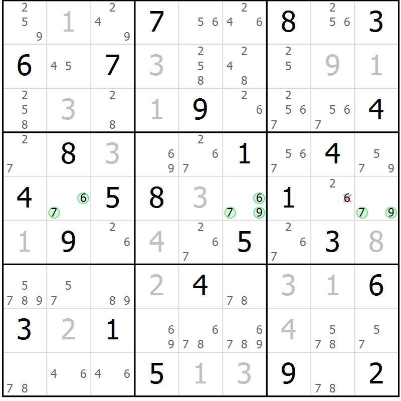 Position des candidats pour la solution de la Gr 84 page 87 du magazine de sudoku Maestro n° 101