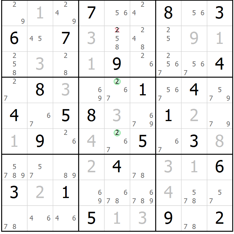 Position des candidats pour la solution de la Gr 84 page 87 du magazine de sudoku Maestro n° 101