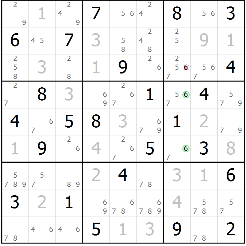 Position des candidats pour la solution de la Gr 84 page 87 du magazine de sudoku Maestro n° 101