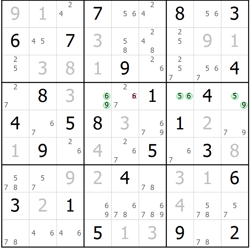 Position des candidats pour la solution de la Gr 84 page 87 du magazine de sudoku Maestro n° 101