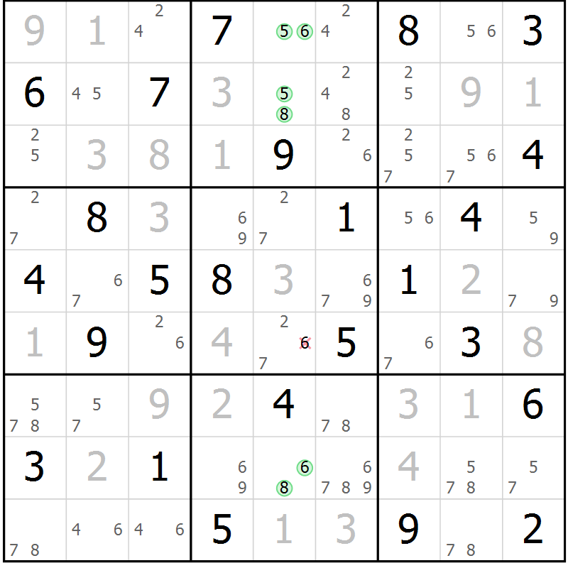 Position des candidats pour la solution de la Gr 84 page 87 du magazine de sudoku Maestro n° 101