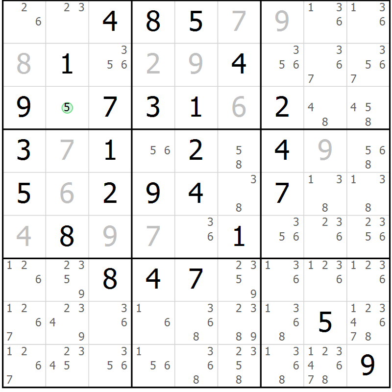 Position des candidats pour la solution de la Gr 9 page 12 du magazine de sudoku Maestro n° 101