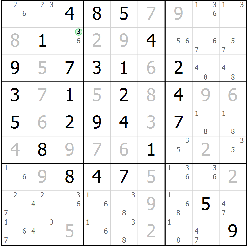Position des candidats pour la solution de la Gr 9 page 12 du magazine de sudoku Maestro n° 101
