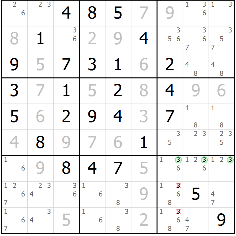 Position des candidats pour la solution de la Gr 9 page 12 du magazine de sudoku Maestro n° 101