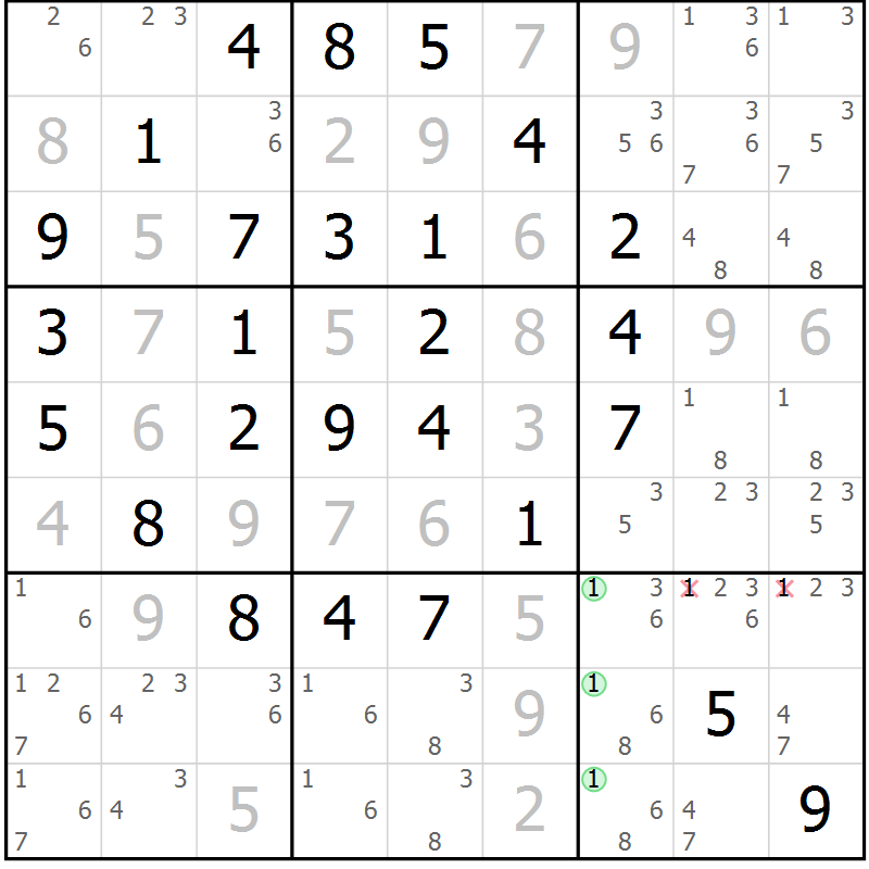 Position des candidats pour la solution de la Gr 9 page 12 du magazine de sudoku Maestro n° 101