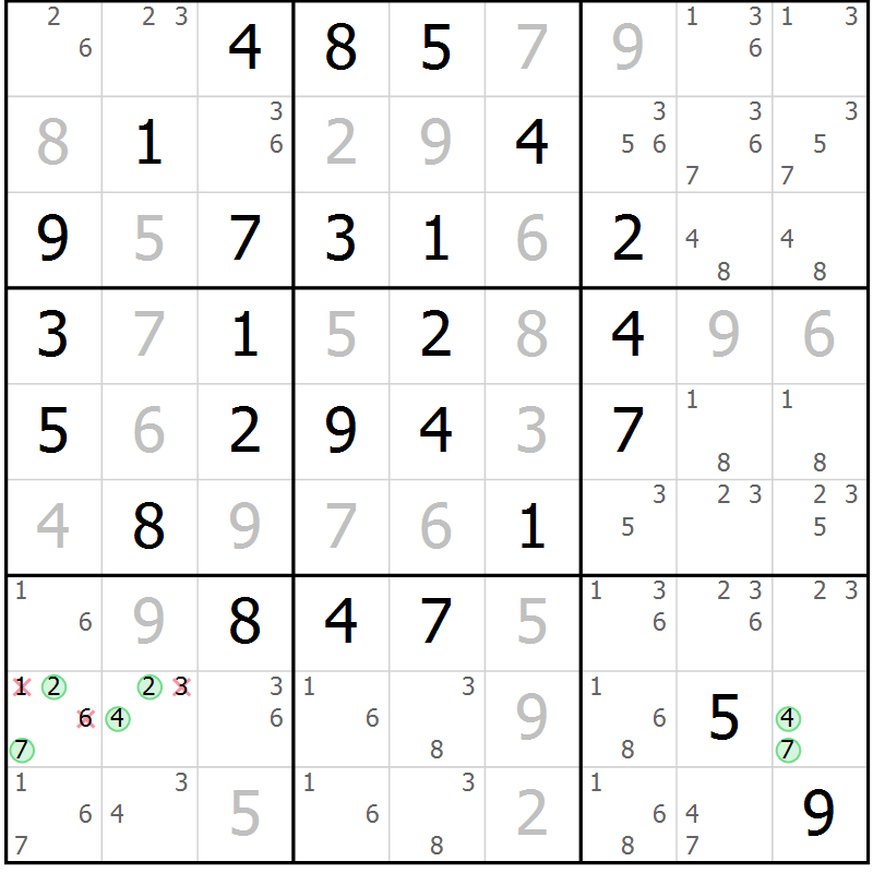 Position des candidats pour la solution de la Gr 9 page 12 du magazine de sudoku Maestro n° 101
