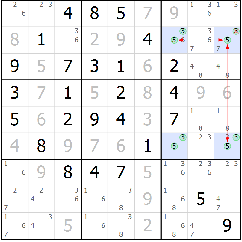 Position des candidats pour la solution de la Gr 9 page 12 du magazine de sudoku Maestro n° 101