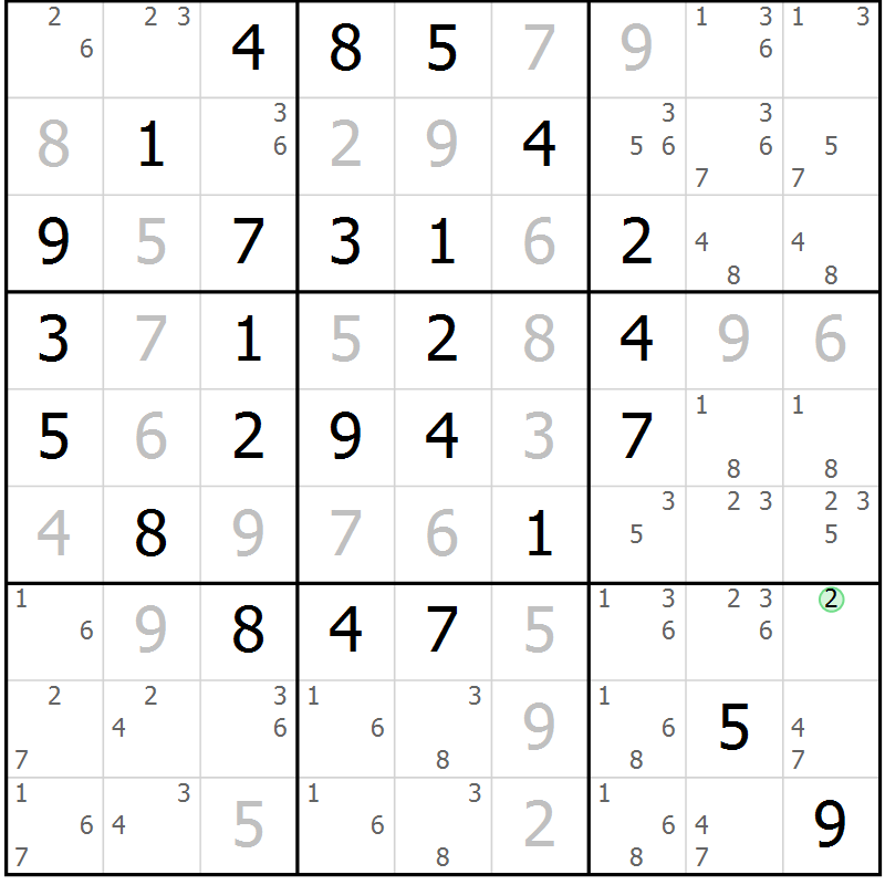 Position des candidats pour la solution de la Gr 9 page 12 du magazine de sudoku Maestro n° 101