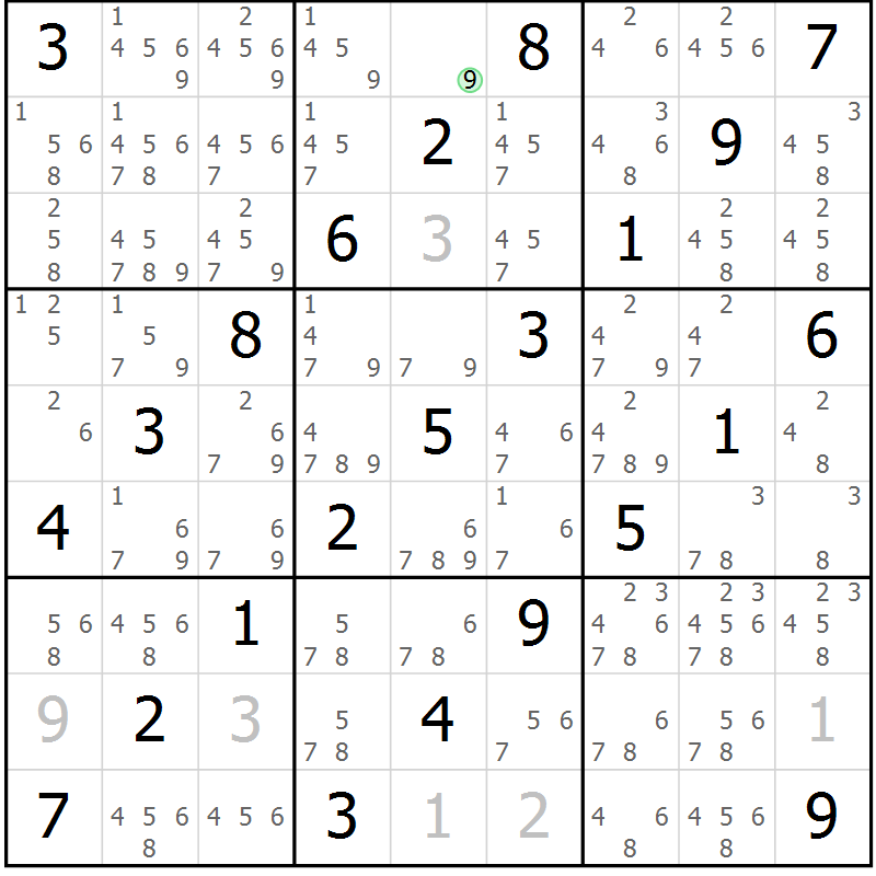 Position des candidats pour la solution de la Gr 1 page 4 du magazine de sudoku Maestro n° 102