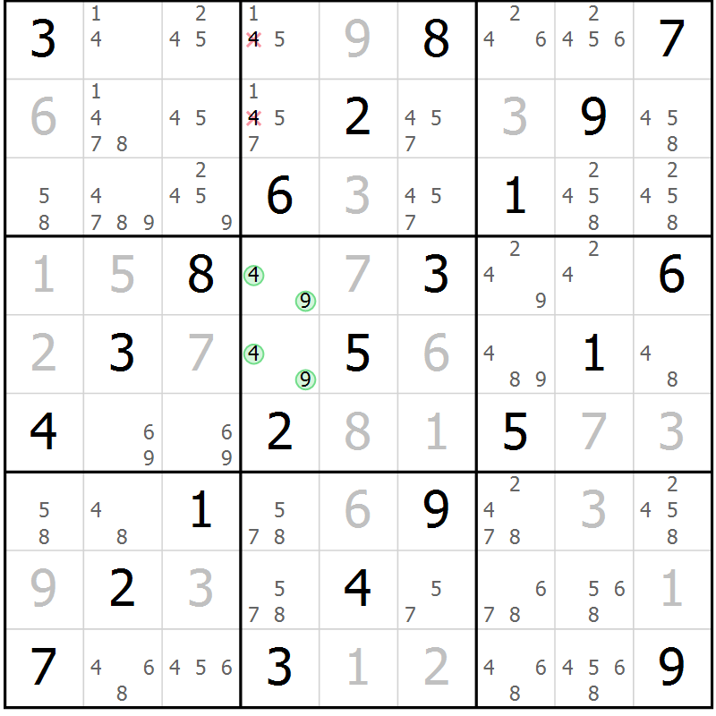 Position des candidats pour la solution de la Gr 1 page 4 du magazine de sudoku Maestro n° 102