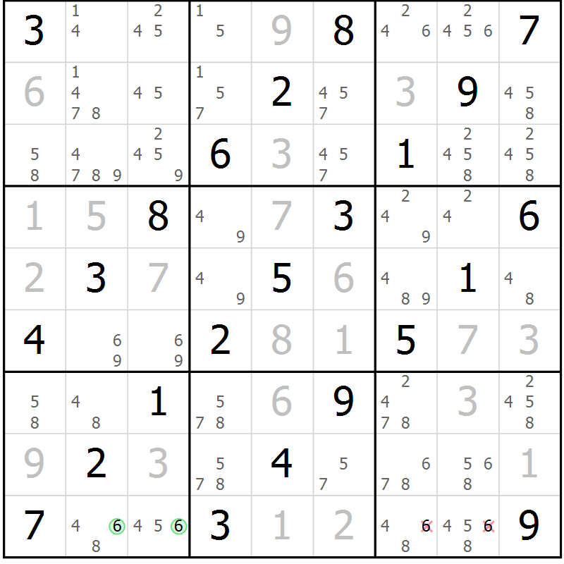 Position des candidats pour la solution de la Gr 1 page 4 du magazine de sudoku Maestro n° 102