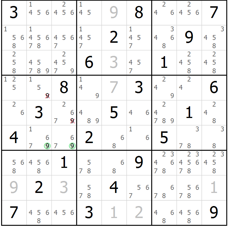 Position des candidats pour la solution de la Gr 1 page 4 du magazine de sudoku Maestro n° 102