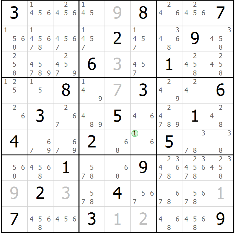 Position des candidats pour la solution de la Gr 1 page 4 du magazine de sudoku Maestro n° 102