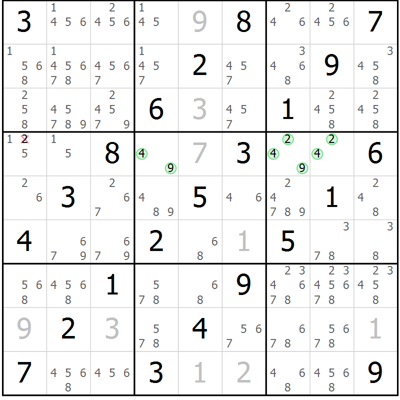 Position des candidats pour la solution de la Gr 1 page 4 du magazine de sudoku Maestro n° 102