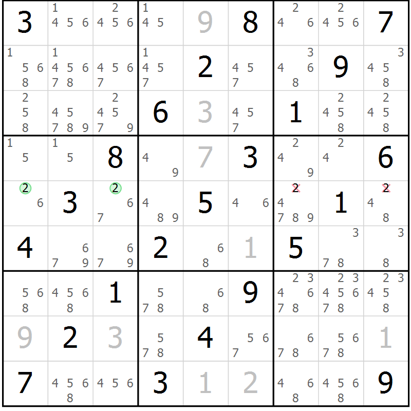 Position des candidats pour la solution de la Gr 1 page 4 du magazine de sudoku Maestro n° 102