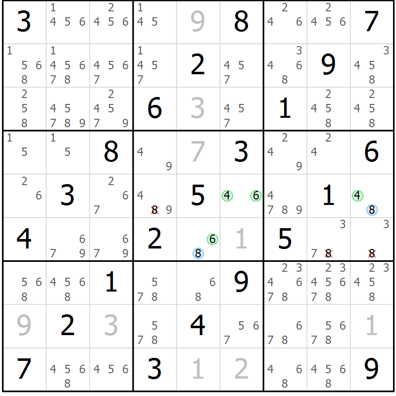 Position des candidats pour la solution de la Gr 1 page 4 du magazine de sudoku Maestro n° 102