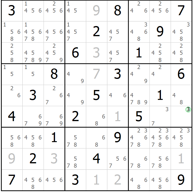 Position des candidats pour la solution de la Gr 1 page 4 du magazine de sudoku Maestro n° 102