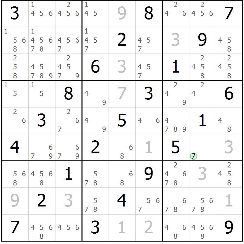 Position des candidats pour la solution de la Gr 1 page 4 du magazine de sudoku Maestro n° 102