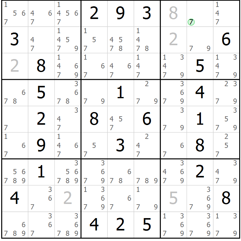 Position des candidats pour la solution de la Gr 10 page 13 du magazine de sudoku Maestro n° 102