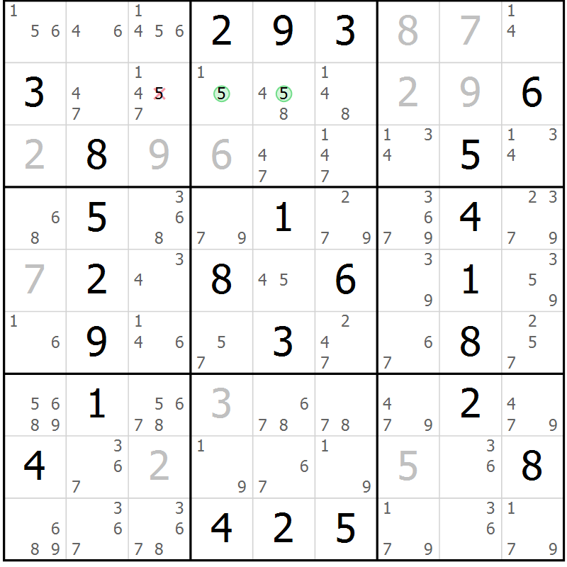 Position des candidats pour la solution de la Gr 10 page 13 du magazine de sudoku Maestro n° 102