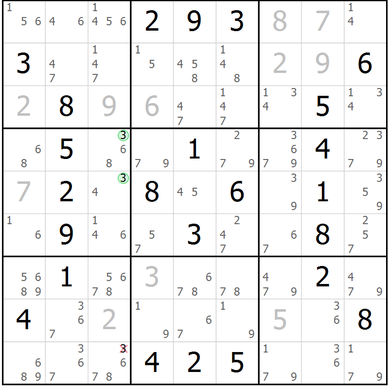 Position des candidats pour la solution de la Gr 10 page 13 du magazine de sudoku Maestro n° 102
