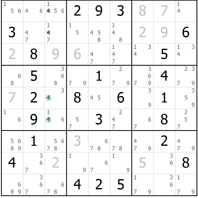 Position des candidats pour la solution de la Gr 10 page 13 du magazine de sudoku Maestro n° 102