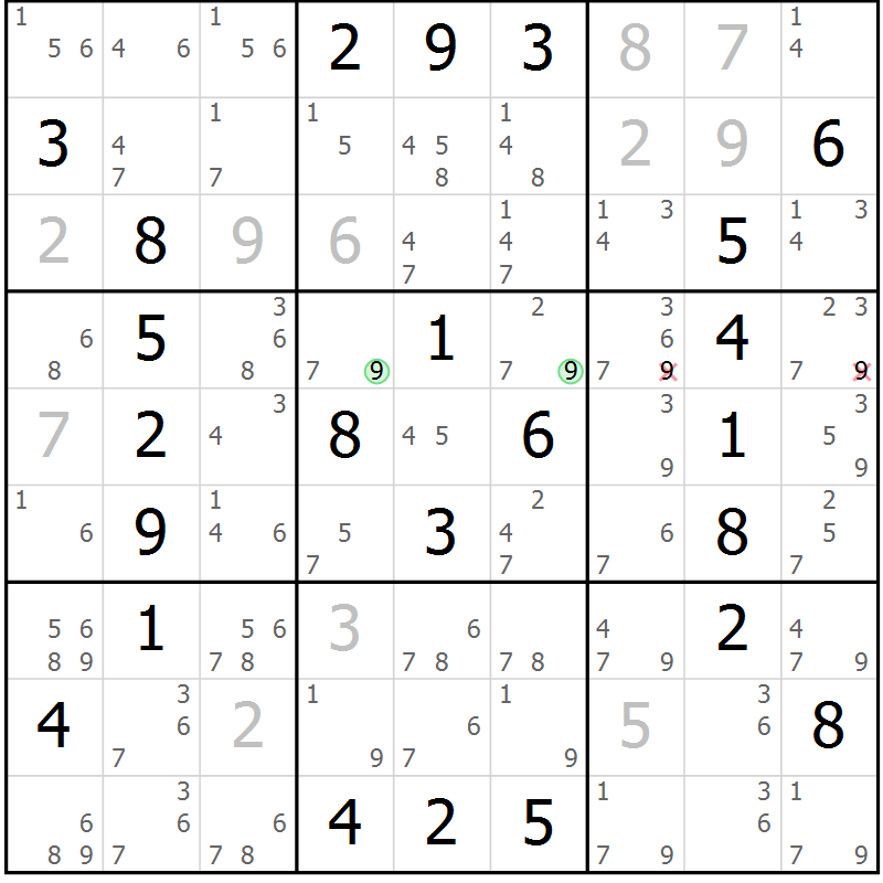 Position des candidats pour la solution de la Gr 10 page 13 du magazine de sudoku Maestro n° 102