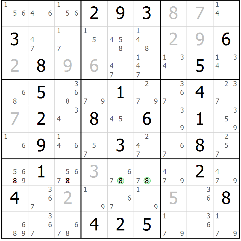 Position des candidats pour la solution de la Gr 10 page 13 du magazine de sudoku Maestro n° 102