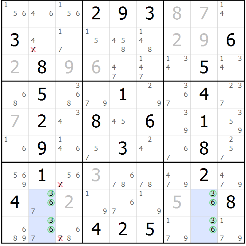 Position des candidats pour la solution de la Gr 10 page 13 du magazine de sudoku Maestro n° 102