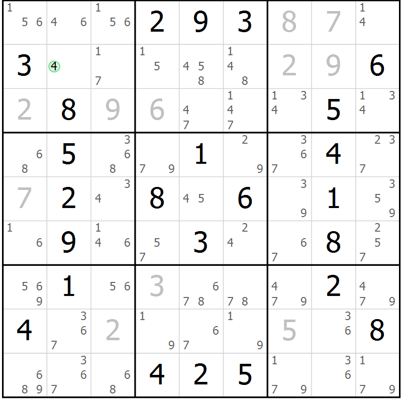 Position des candidats pour la solution de la Gr 10 page 13 du magazine de sudoku Maestro n° 102