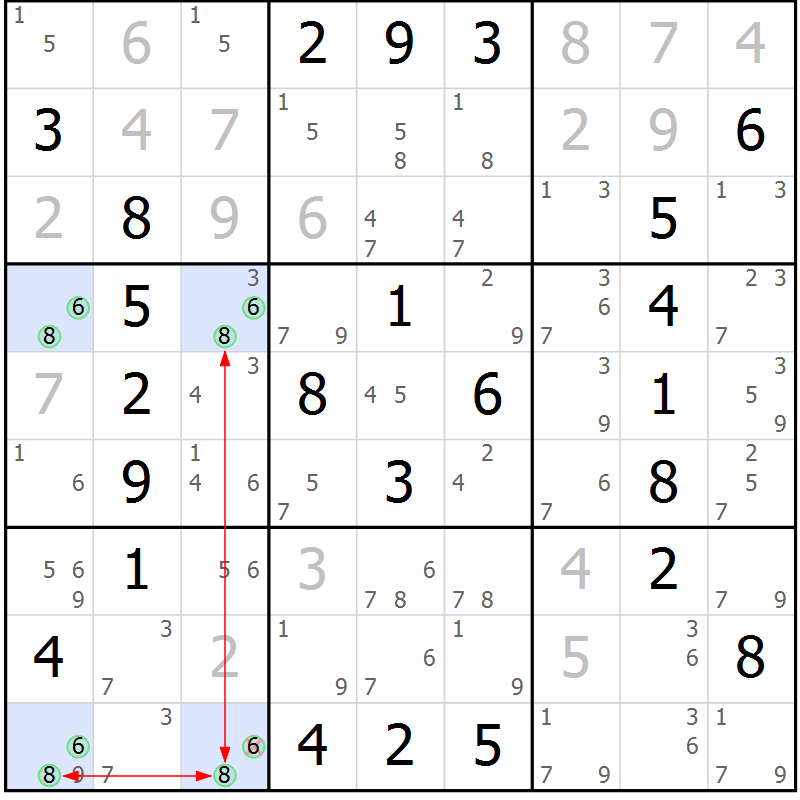 Position des candidats pour la solution de la Gr 10 page 13 du magazine de sudoku Maestro n° 102