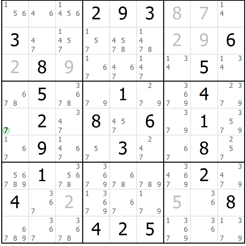 Position des candidats pour la solution de la Gr 10 page 13 du magazine de sudoku Maestro n° 102