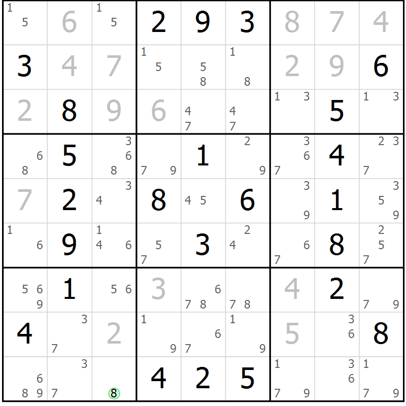 Position des candidats pour la solution de la Gr 10 page 13 du magazine de sudoku Maestro n° 102