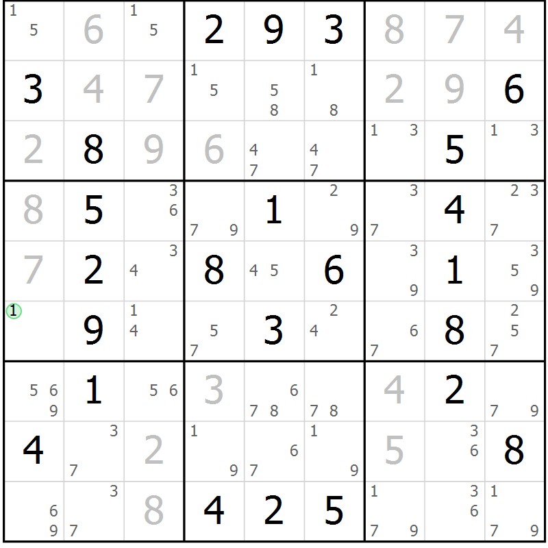 Position des candidats pour la solution de la Gr 10 page 13 du magazine de sudoku Maestro n° 102