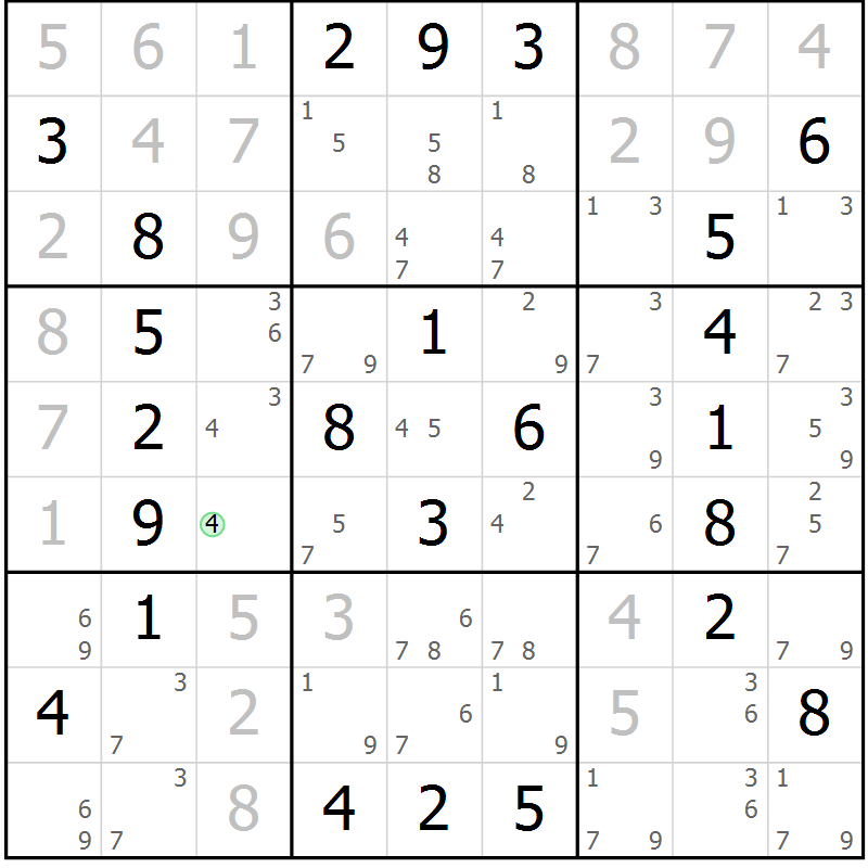 Position des candidats pour la solution de la Gr 10 page 13 du magazine de sudoku Maestro n° 102
