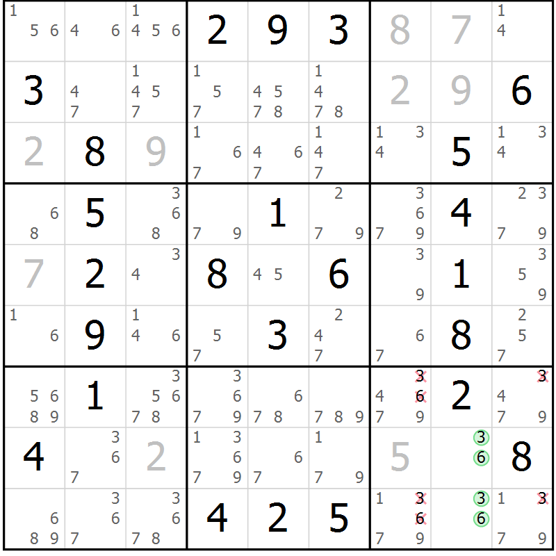 Position des candidats pour la solution de la Gr 10 page 13 du magazine de sudoku Maestro n° 102
