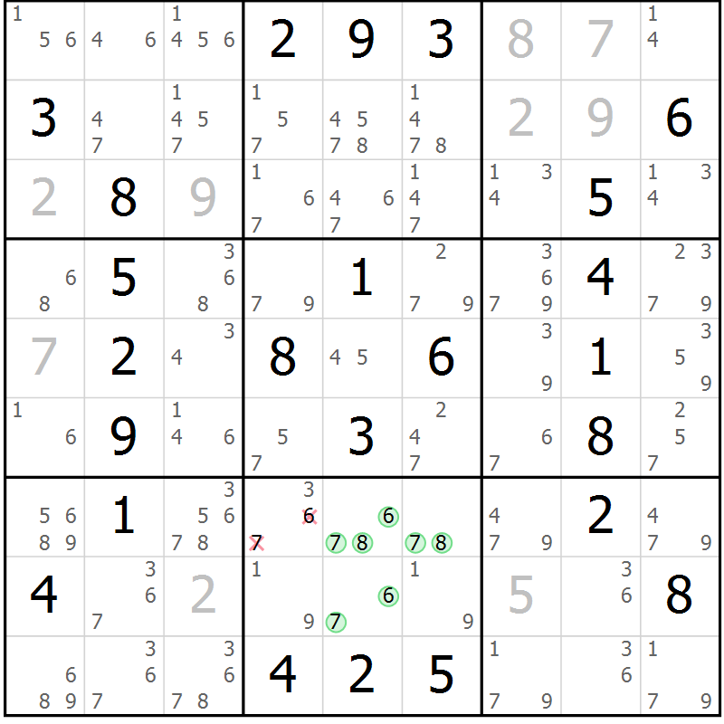Position des candidats pour la solution de la Gr 10 page 13 du magazine de sudoku Maestro n° 102