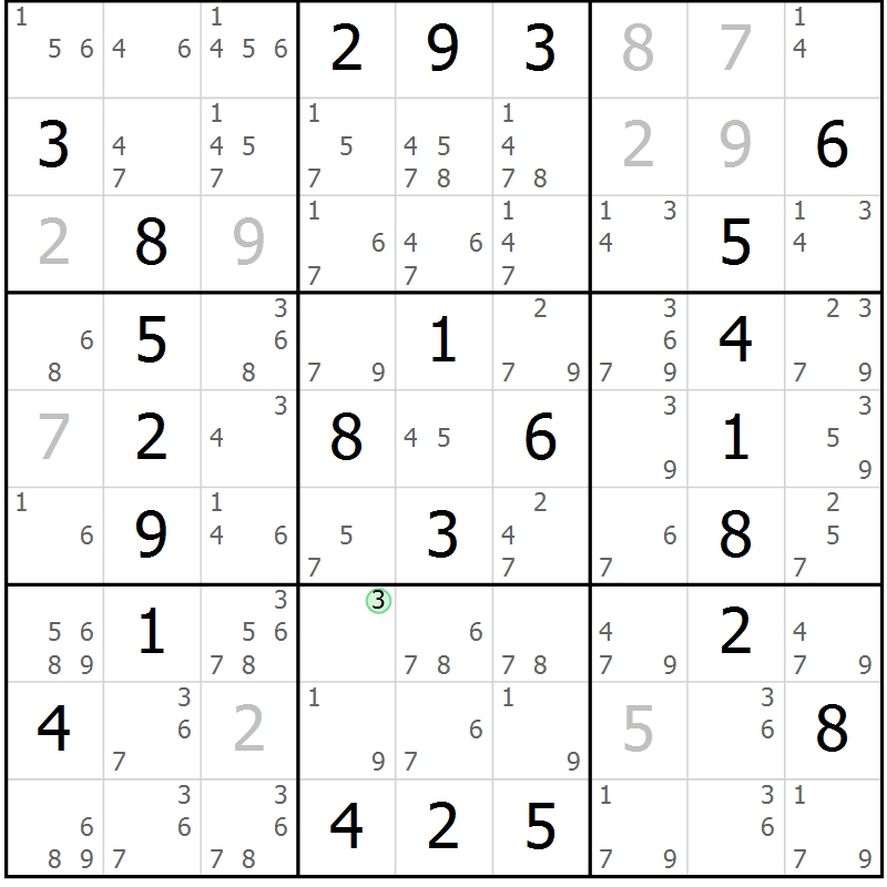 Position des candidats pour la solution de la Gr 10 page 13 du magazine de sudoku Maestro n° 102