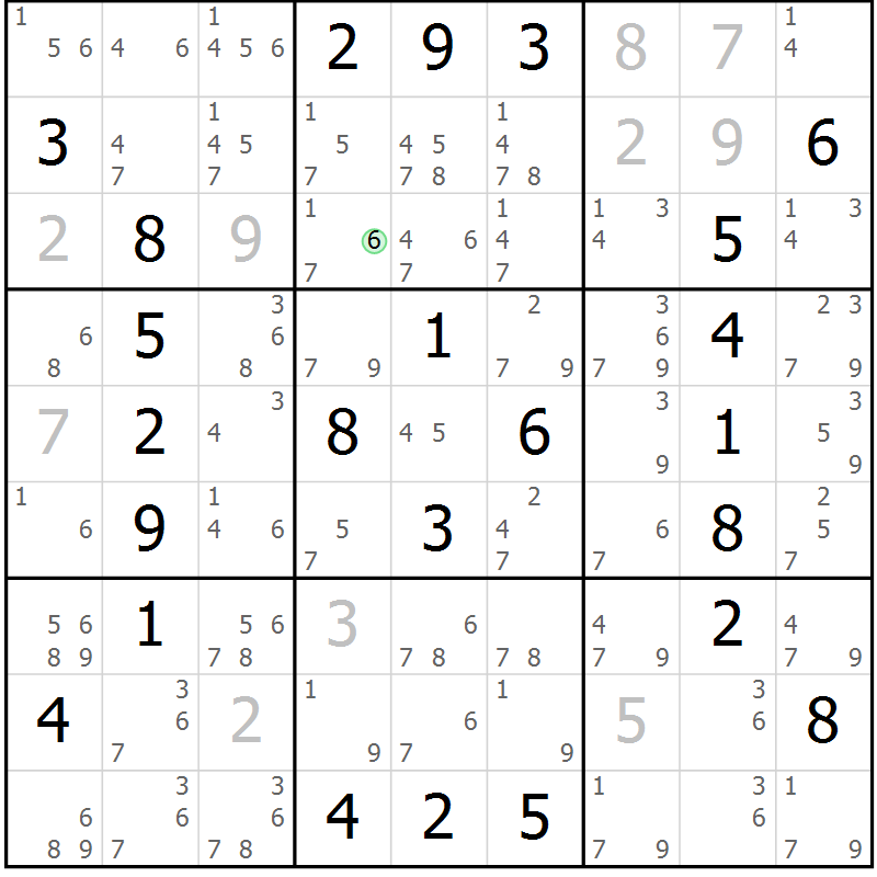 Position des candidats pour la solution de la Gr 10 page 13 du magazine de sudoku Maestro n° 102