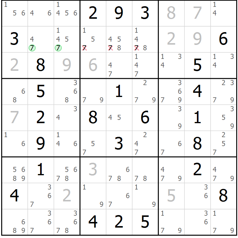 Position des candidats pour la solution de la Gr 10 page 13 du magazine de sudoku Maestro n° 102