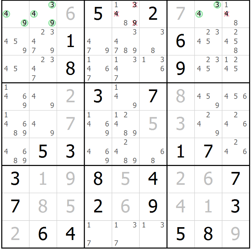 Position des candidats pour la solution de la Gr 11 page 14 du magazine de sudoku Maestro n° 102