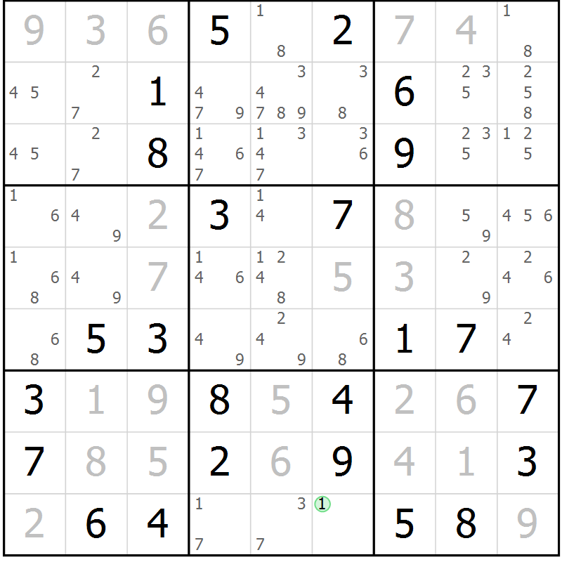 Position des candidats pour la solution de la Gr 11 page 14 du magazine de sudoku Maestro n° 102