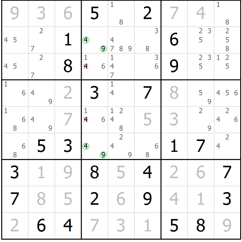 Position des candidats pour la solution de la Gr 11 page 14 du magazine de sudoku Maestro n° 102