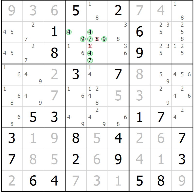 Position des candidats pour la solution de la Gr 11 page 14 du magazine de sudoku Maestro n° 102