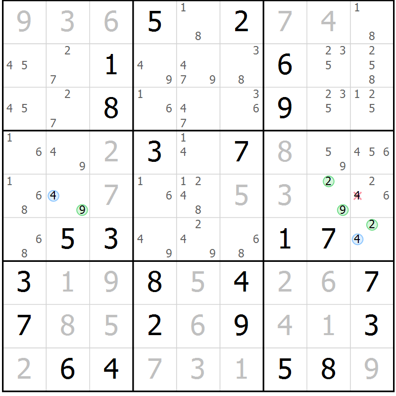 Position des candidats pour la solution de la Gr 11 page 14 du magazine de sudoku Maestro n° 102