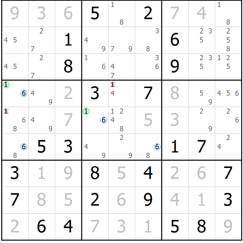 Position des candidats pour la solution de la Gr 11 page 14 du magazine de sudoku Maestro n° 102