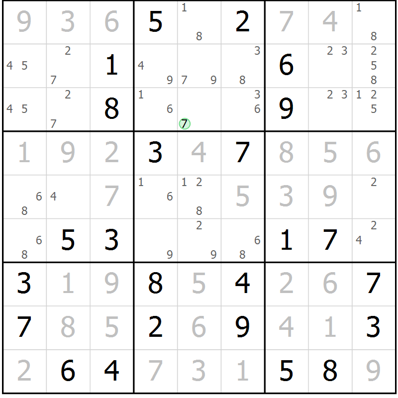 Position des candidats pour la solution de la Gr 11 page 14 du magazine de sudoku Maestro n° 102