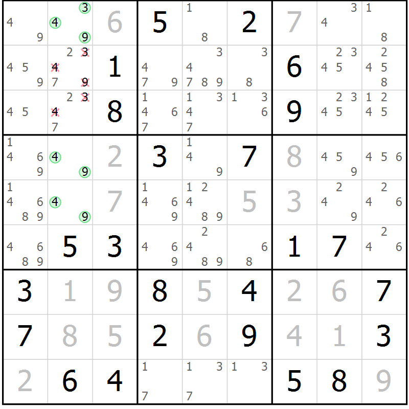 Position des candidats pour la solution de la Gr 11 page 14 du magazine de sudoku Maestro n° 102