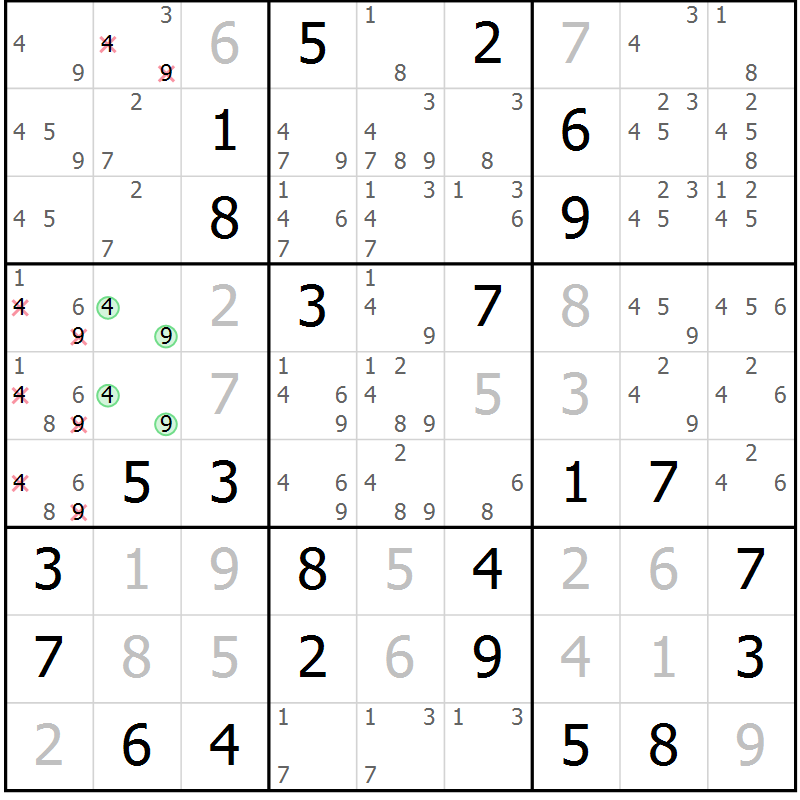 Position des candidats pour la solution de la Gr 11 page 14 du magazine de sudoku Maestro n° 102